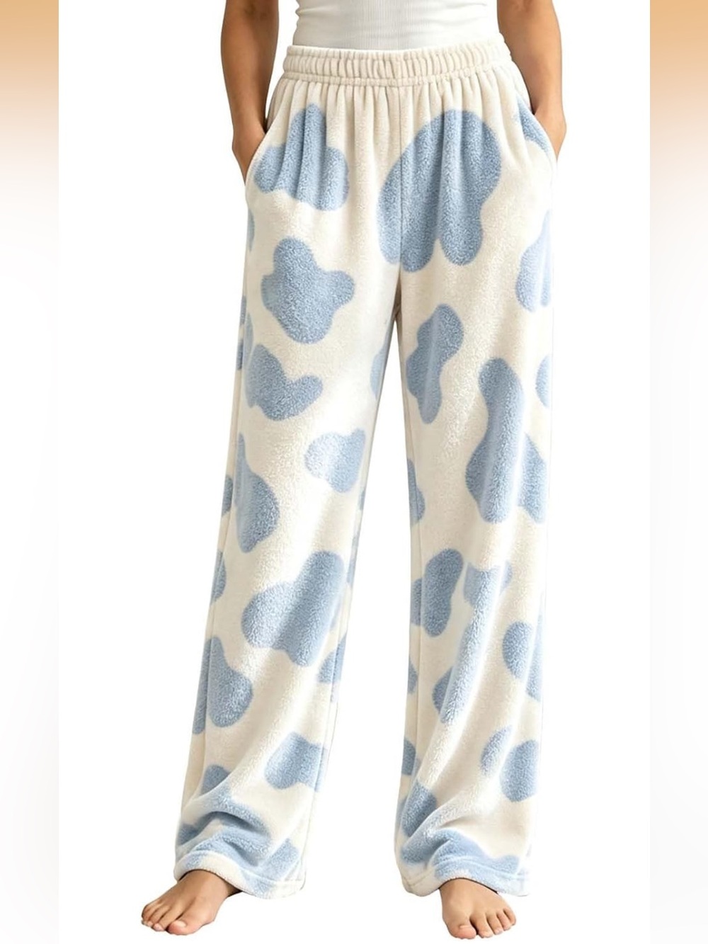 Cozy Fleece Blue Cow print Lounge pants - Picture 3 of 8